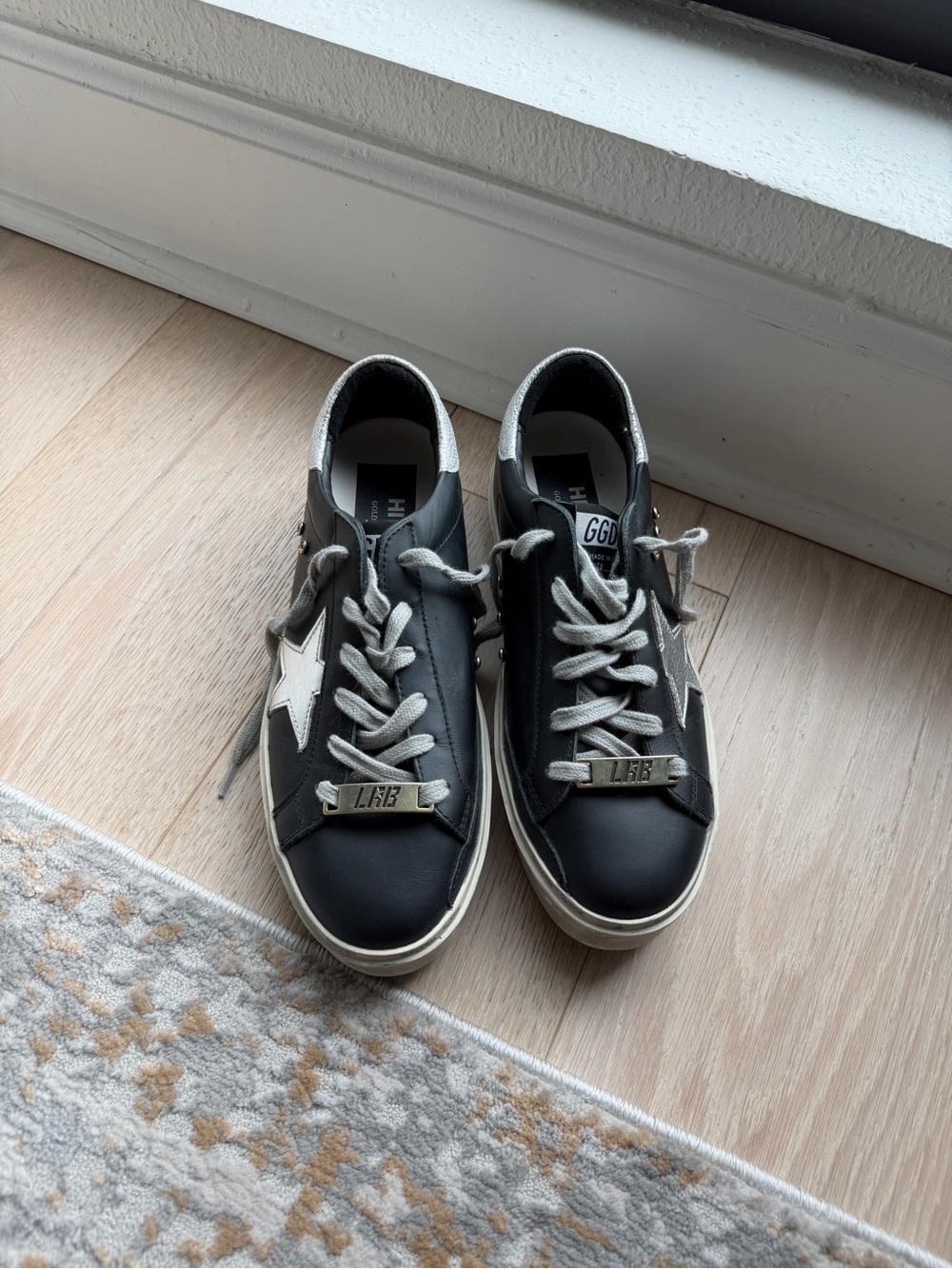 Golden Goose Black Leather Hi Star Sneakers with Silver Star - Picture 2 of 5